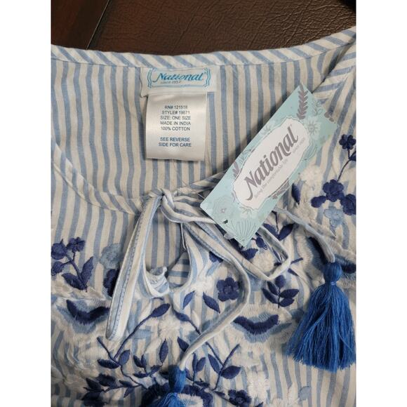 National Women's Maxi House Dress Blue Stripe Embroidered NEW Kaftan - Picture 6 of 8